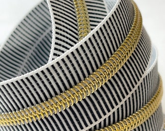 Zebra Zipper - Size #5 - Gold Nylon Coils - Zipper by the yard - Striped Zipper