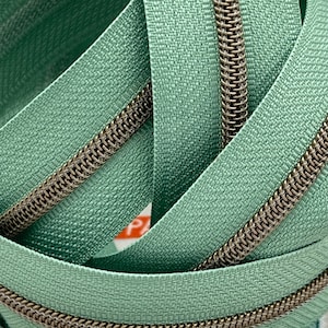 Size #3 | Pistachio Zipper Tape with Antique Bronze Nylon Coils | Zipper by the Yard
