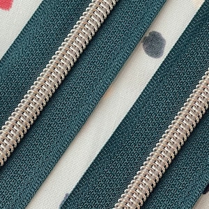 Dark Tropical Teal Zipper Tape with Silver Nylon Coils | Size #5 | Zipper by the Yard