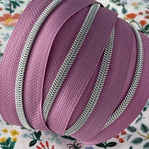 Size #3 | Lilac Zipper Tape with Silver Nylon Coils | Zipper by the Yard