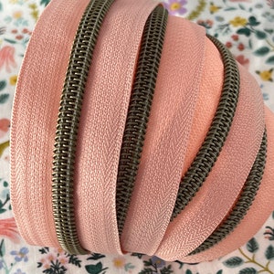 Ballerina Pink Zipper Tape with Antique Bronze | Size #5 | Zipper by the Yard