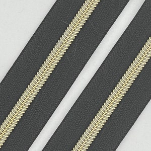Black Zipper Tape with Gold Nylon Coil | Size #5 | Zipper by the Yard