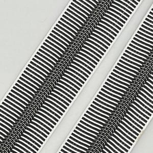 Black and White Striped Zipper Tape with Gunmetal Nylon Coil (Size #5) - Zipper by the Yard