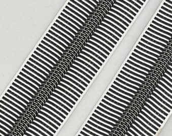 Black & White Striped Zipper Tape: Gunmetal Nylon Coil, Size #5