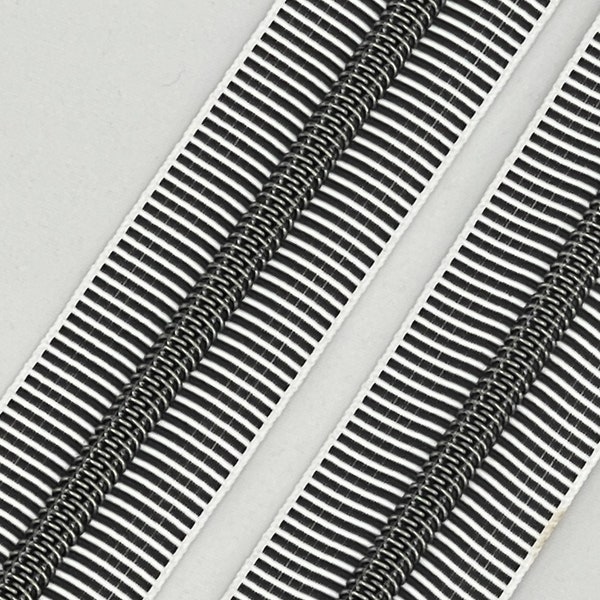 Black and White Striped Zipper Tape with Gunmetal Nylon Coil (Size #5) - Zipper by the Yard