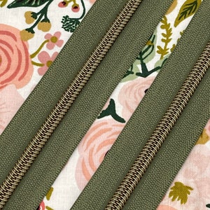 Army Green Zipper Tape with Antique Bronze Nylon Coil | Size #5 | Zipper by the Yard