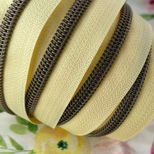 Light Yellow Zipper Tape with Antique Bronze Nylon Coils | Size # 5 | Zipper by the Yard