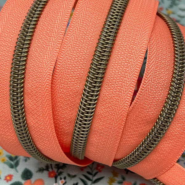 NEW! Georgia Peach Zipper Tape with Antique Bronze Nylon Coils | Size #5