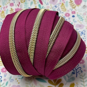 Berry Zipper Tape with Gold Nylon Coils | Size #5 | Zipper by the Yard