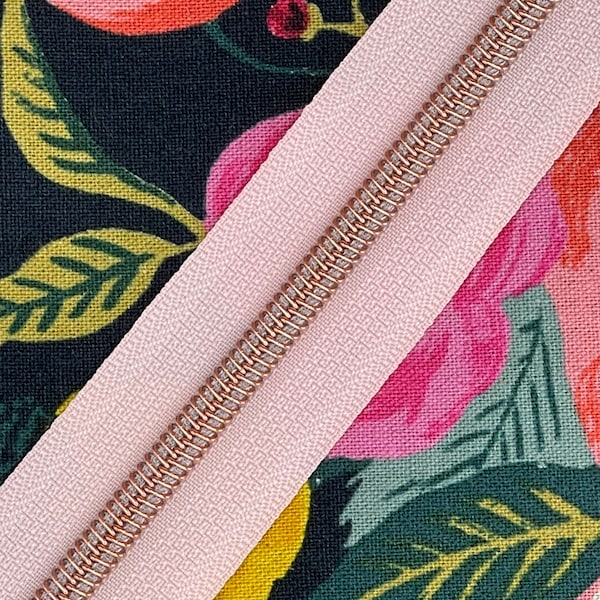 Pink Zipper Tape with Rose Gold Nylon Coil (Size #5) - Zipper by the Yard