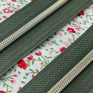 Size #3 | Army Green Zipper Tape with Gold Nylon Coils | Zipper by the Yard