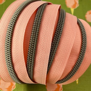 Peach Zipper Tape with Antique Bronze | Size #5 | Zipper by the Yard