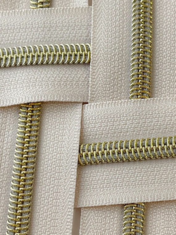 Bone Zipper Tape with Gold Nylon Coils | Size #5  | Zipper by the Yard