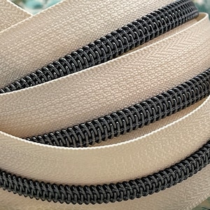 French Vanilla Zipper Tape with Gunmetal Nylon Coils | Size #5 | Zipper by the Yard