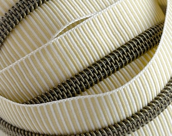 Beige Striped Zipper Tape: Antique Bronze Nylon Coil, Size #5