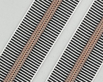 Black and White Striped with Rose Gold Nylon Coils | Size #5 | Zipper by the Yard