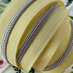 Light Yellow Zipper Tape with Silver Nylon Coil | Size #5 | Zipper by the Yard
