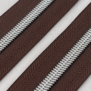 Brown Zipper Tape with Silver Nylon Coils | Size #5 | Zipper by the Yard
