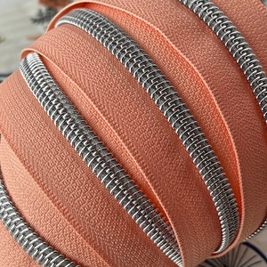 Peach Zipper Tape with Silver Nylon Coil | Size #5 | Zipper by the Yard