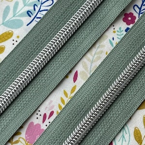 Sage Zipper Tape with Silver Nylon Coils | Size #5