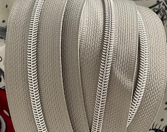 Size #3 | Gray Zipper Tape with Silver Nylon Coils | Zipper by the Yard