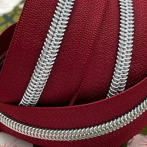Wine Zipper Tape with Silver Nylon Coils | Size #5 | Zipper by the Yard
