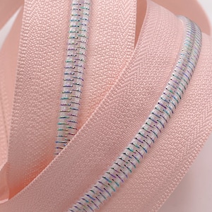 Pink Zipper Tape with Rainbow Nylon Coils | Size #5 | Zipper by the Yard