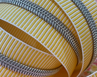 Yellow Striped Zipper Tape: Silver Nylon Coil, Size #5, Zipper By The Yard