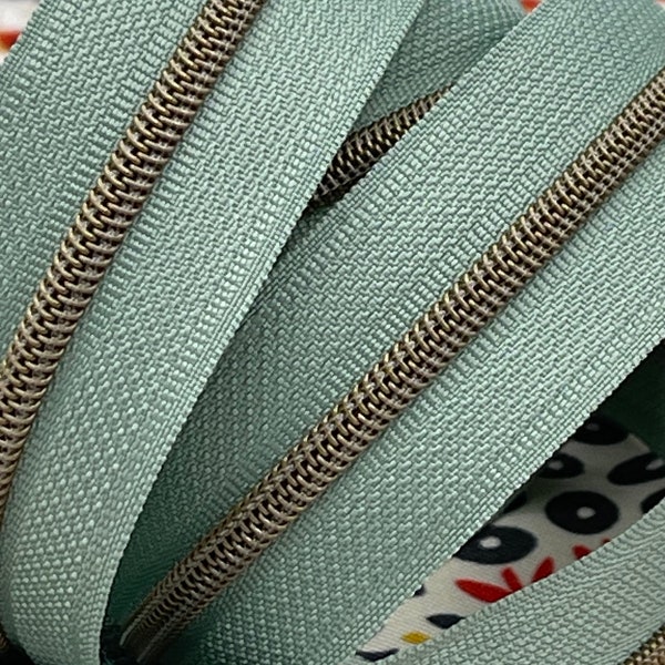 Size #3 Sage Zipper Tape with Antique Bronze Nylon Coil (Size #3) - Zipper by the Yard