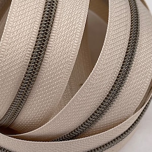 Size #3 | Bone Zipper Tape with Antique Bronze Nylon Coils | Zipper by the Yard