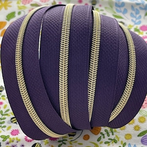 Size #3 | Plum Zipper Tape with Gold Nylon Coils | Zipper by the Yard