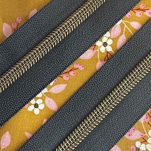 Navy Blue Zipper Tape with Antique Bronze Nylon Coil (Size #5) - Zipper by the Yard - Nylon Coil Zipper