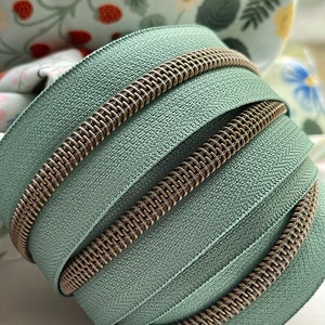 Pistachio | Green | Zipper Tape with Antique Bronze Nylon Coil | Size #5