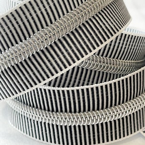 Zebra Zipper Tape - Size 5 - Silver Nylon Coils - Striped Zipper Tape - Zipper by the yard