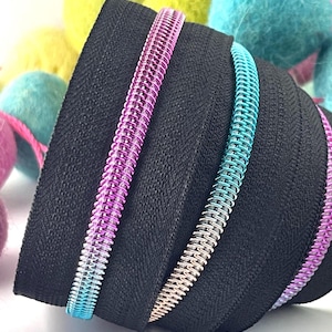 Black - Bright Rainbow Nylon Coils | Size #5 | Zipper by the Yard