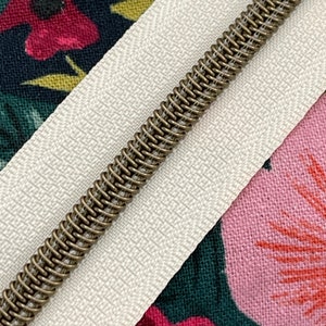 French Vanilla Zipper Tape with Antique Bronze Nylon Coils | Size #5 | Zipper by the Yard