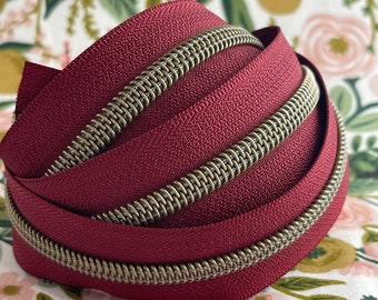 Wine Zipper Tape with Antique Bronze Nylon Coils | Size #5 | Zipper by the Yard