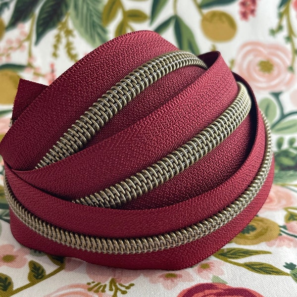 Wine Zipper Tape with Antique Bronze Nylon Coil (Size #5) - Zipper by the Yard