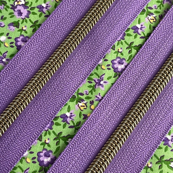 Heather Purple  Zipper Tape with Antique Bronze Nylon Coils| Size #5 | Zipper by the Yard