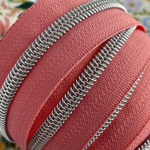 Vintage Rose Zipper Tape with Silver| Size #5 | Zipper by the Yard