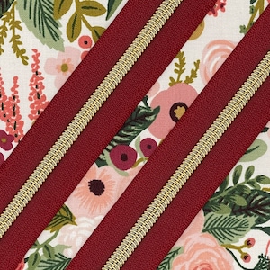 Wine Zipper Tape with Gold Nylon Coils | Size #5 | Zipper by the Yard