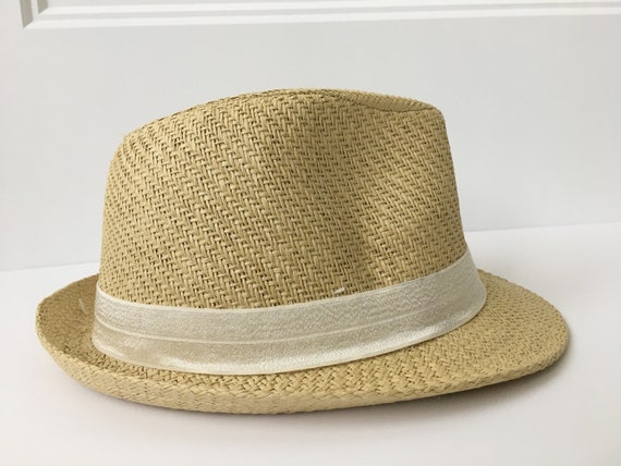 Straw Fedora Hat With Cream Band 