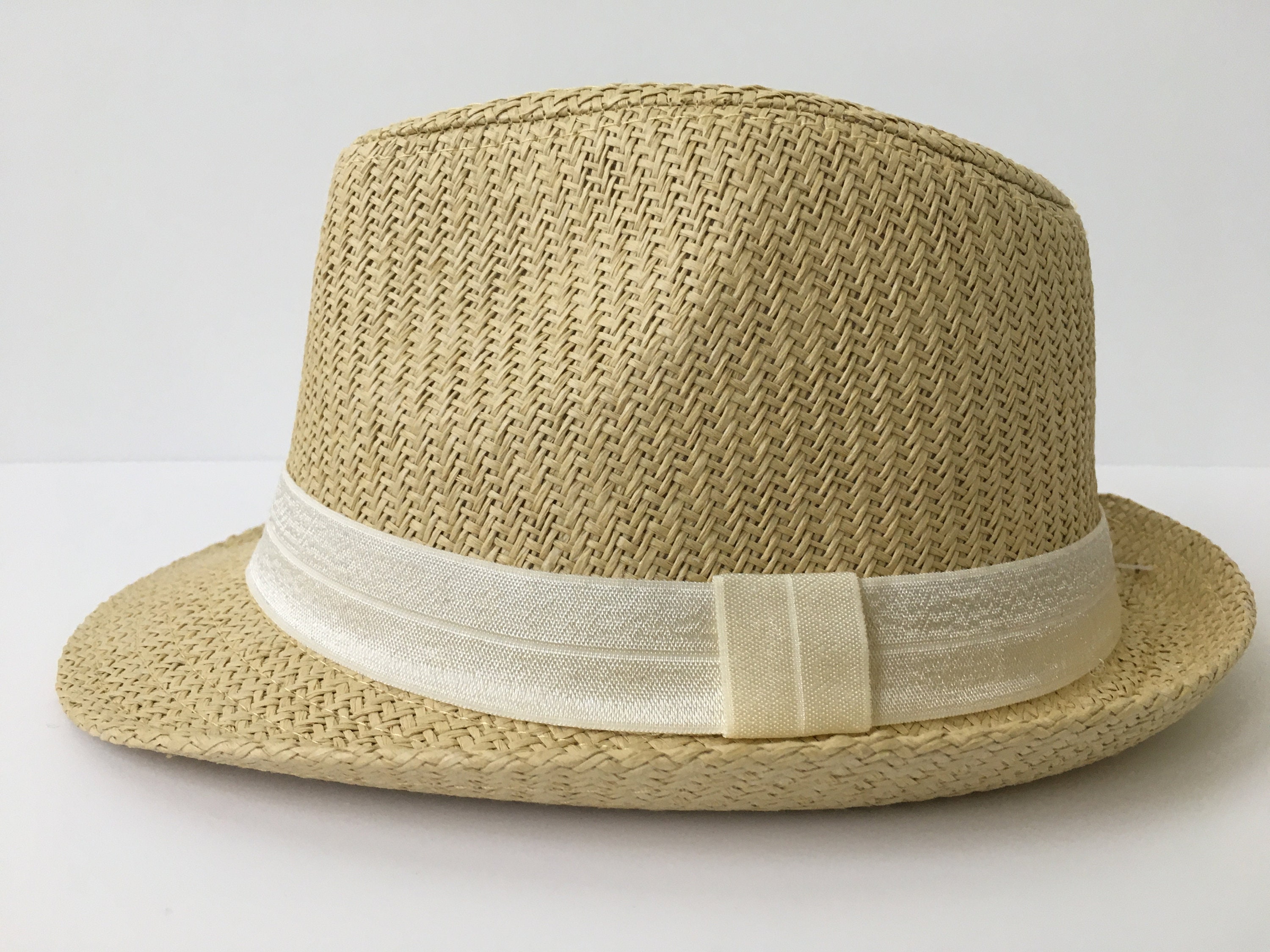 Straw Fedora Hat With Cream Band 