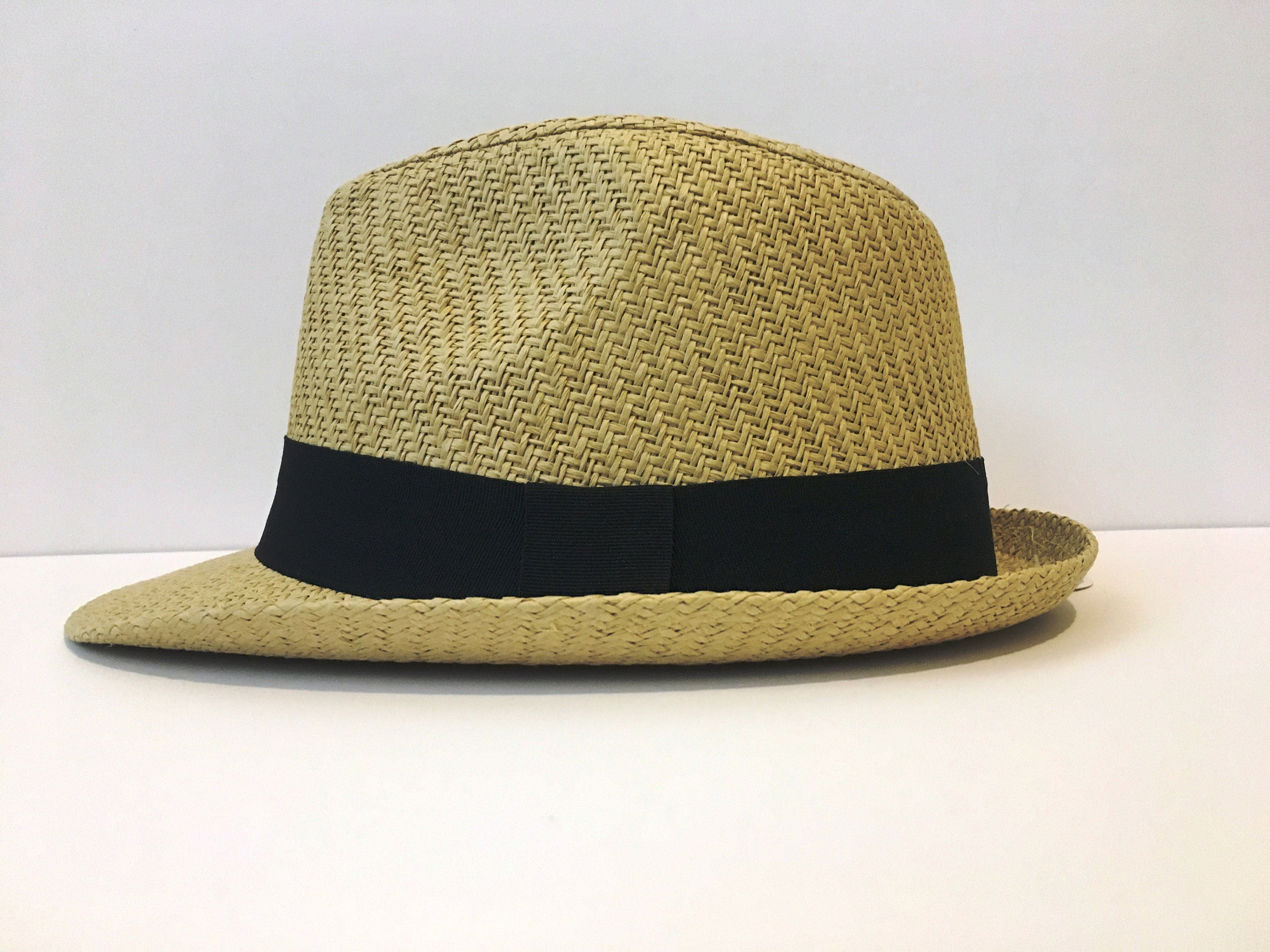 Child's Straw Fedora Hat With Black 
