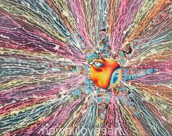 original batk painting Eye In the Sky psychedelic art heat transfer mixed media