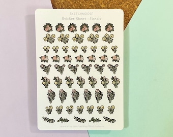 FOLHA DE ADESIVOS florais | adesivos de planejador estético | Diário com marcadores | Bujo |