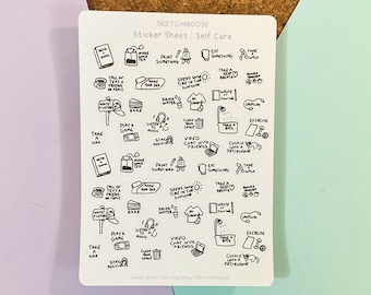 Self Care STICKER SHEET | Aesthetic Planner Stickers | Bullet Journal | Bujo |