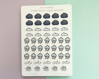 HOJA DE PEGATINAS DEL TIEMPO Nublado / Pegatinas del Planificador / Bullet Journal / Bujo /