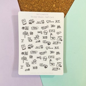 Autocuidado FOLHA DE ADESIVOS | adesivos de planejador estético | Diário com marcadores | Bujo |