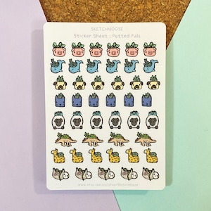 FEUILLE D'AUTOCOLLANTS de copains en pot | |Autocollants végétaux | Stickers pour agenda | Bullet Journal | Bujo |